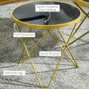 HOMCOM Glass Coffee Table 43x43x40cm - Black and Gold