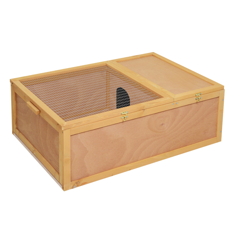 PawHut 94 cm Wooden Tortoise House Turtle Habitat Small Reptile Cage Yellow