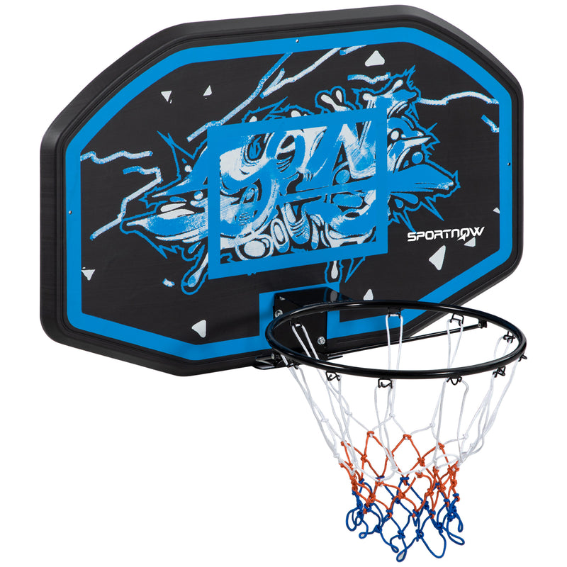 SPORTNOW Wall Mounted Basketball Hoop, Mini Basketball Hoop and Net, Blue