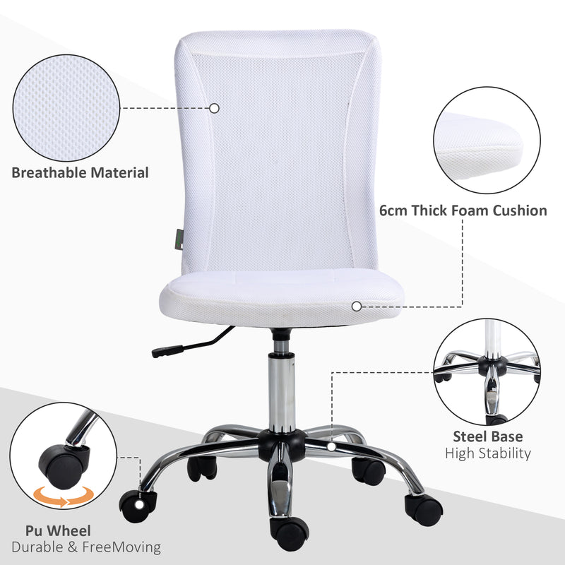Vinsetto Armless Office Chair with Adjustable Height Mesh Back Wheels White