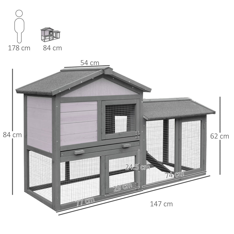 Pawhut Two Level Grey Rabbit Hutch
