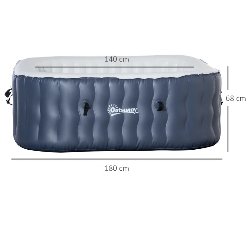 Outsunny Inflatable Hot Tub Spa Square for 4-6 People 180cm - Dark Blue