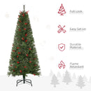 HOMCOM 1.5m Christmas Tree Slim 5' with Berries