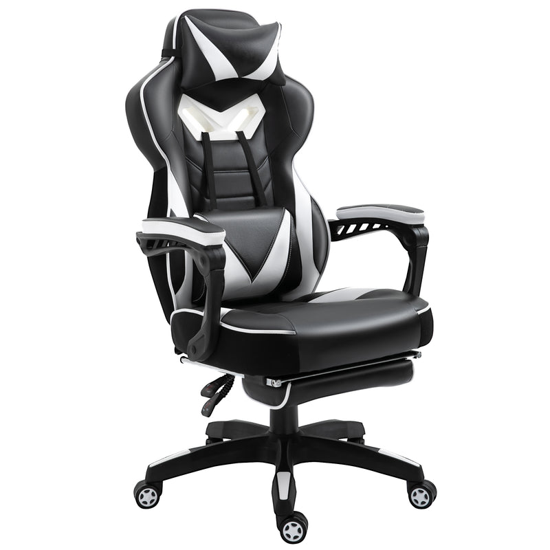 Vinsetto White Gaming Chair Ergonomic Reclining Manual Footrest Wheels Stylish