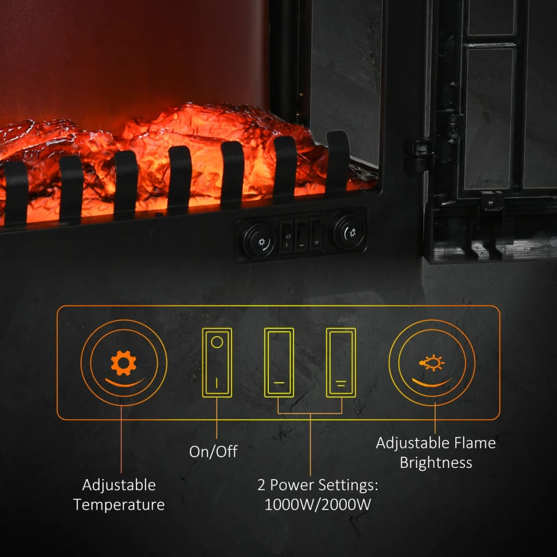 HOMCOM Electric Fireplace Heater with LED Flame Effect - Black