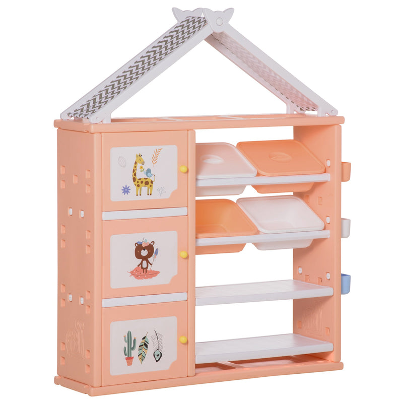 HOMCOM Kids Storage Unit Toy Box Organiser Book Shelf with shelves storage cabinets storage boxes and storage baskets Orange w/
