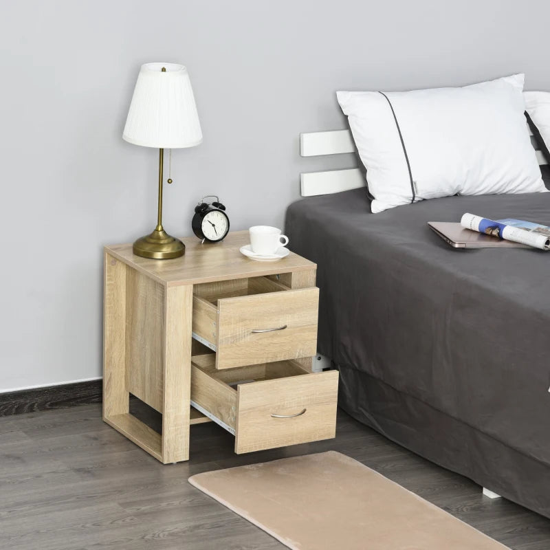 HOMCOM Bedside Table with 2 Drawers 54x48x39cm Oak