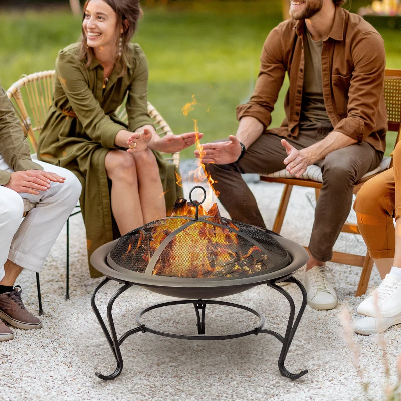 Outsunny Steel Fire Pit, Φ 56x45H cm (Lid Included)-Black