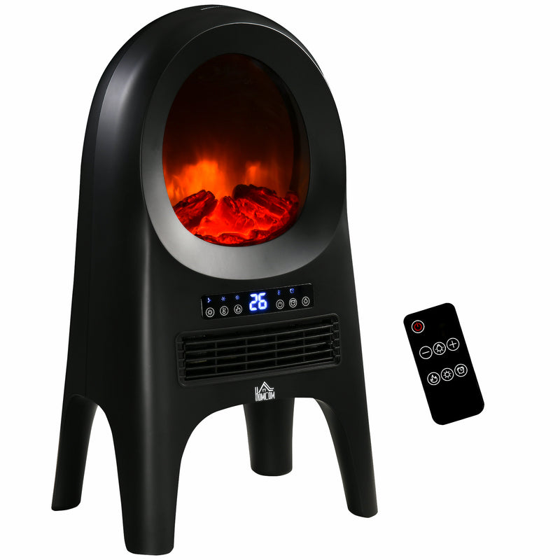 HOMCOM Freestanding Ceramic Space Heater w/ Flame Effect 3 Heat Settings, Black