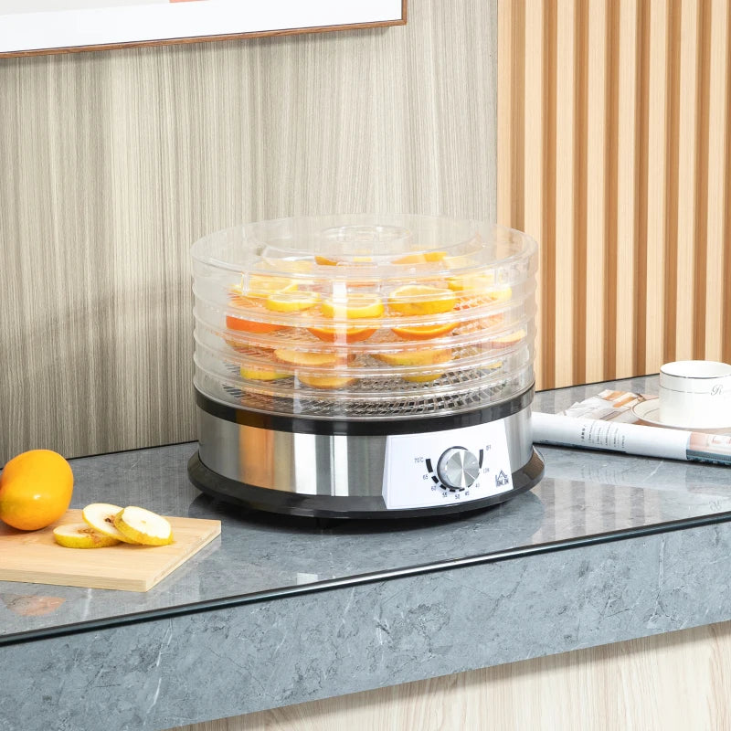 HOMCOM Food Dehydrator 5 Tier 250W - Stainless Steel