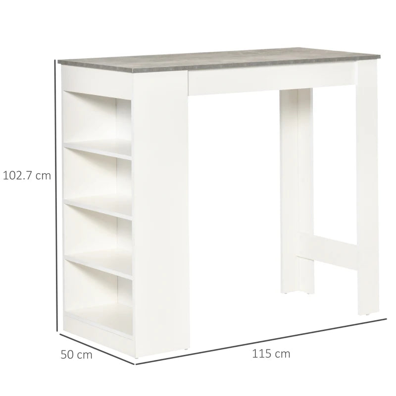 HOMCOM Kitchen Bar Table with Side Shelves - White & Grey