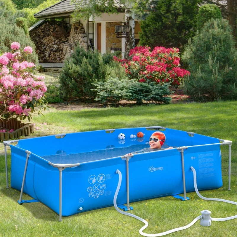 Outsunny Swimming Pool with Steel Frame & Filter 315L x 225W x 75H cm - Blue