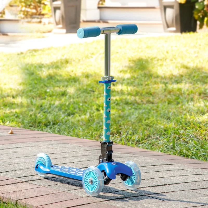 HOMCOM Childrens Foldable 3 Wheel Scooter with Flashing Lights - Blue