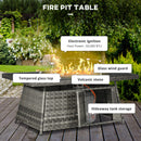 Outsunny 7 Pieces Rattan Garden Furniture Set w/ 50,000 BTU Gas Fire Pit Table