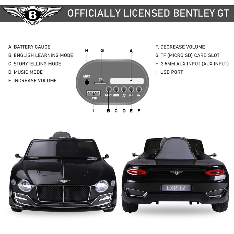 HOMCOM Electric Ride On Car Bentley - Black 6V Battery