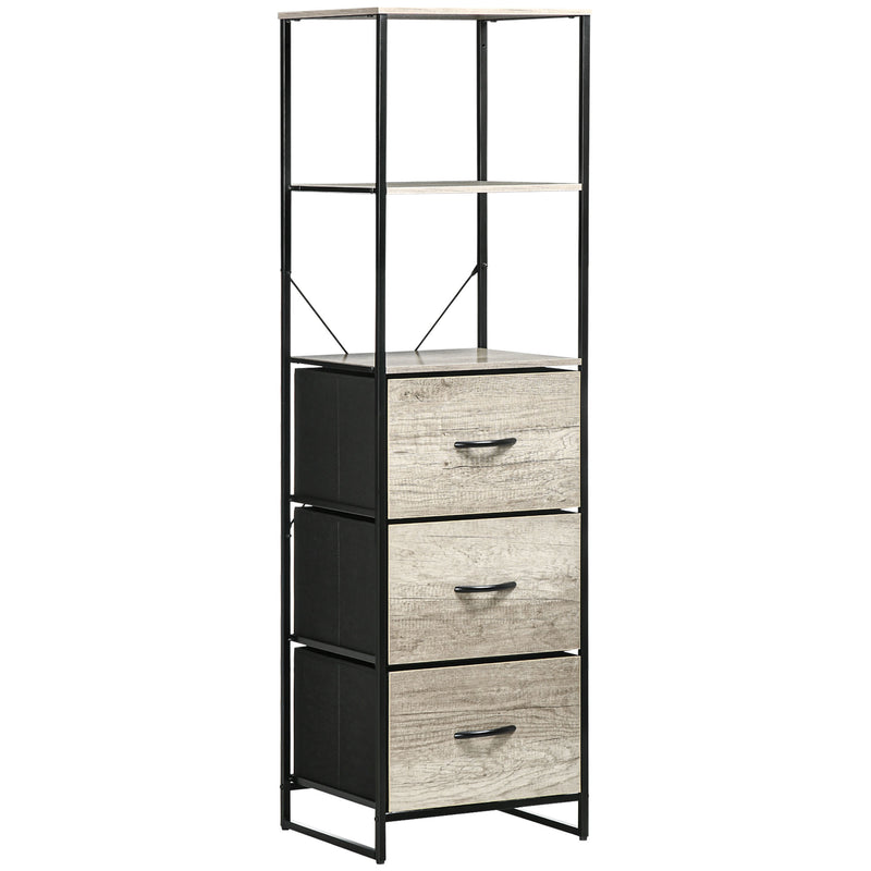 HOMCOM Industrial Storage Cabinet with 2 Shelves 3 Fabric Drawers Grey