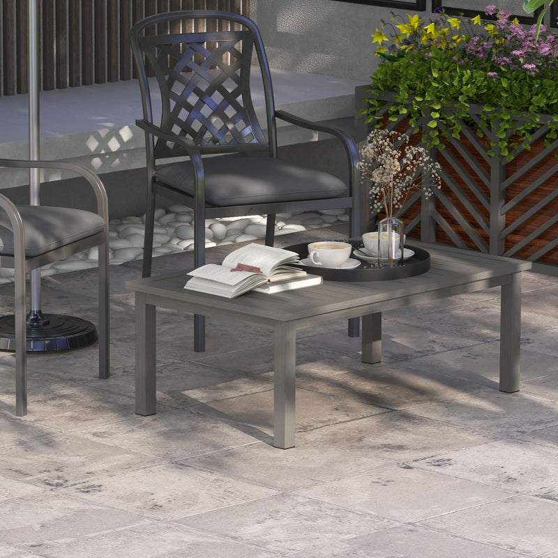 Outsunny Aluminium Outdoor Coffee Table Patio Table w/ Brown Wood Grain Effect
