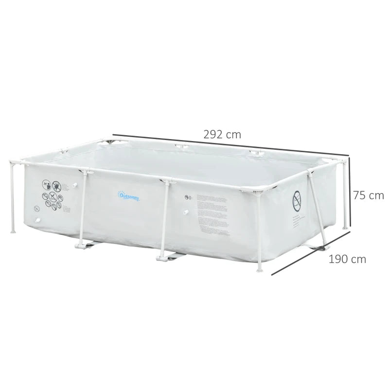 Outsunny Swimming Pool with Steel Frame & Filter 315L x 225W x 75H cm - Grey