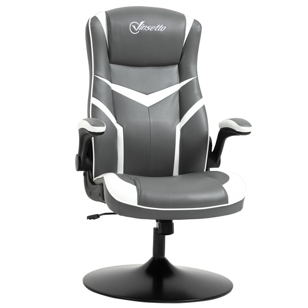 Vinsetto Gaming Chair Ergonomic Computer Chair with Adjustable Height Pedestal Base Home Office Desk Chair PVC Leather Exclusive Swivel Chair Grey and White Racing