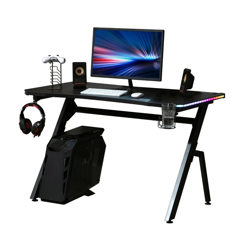 HOMCOM Gaming Desk with LED Lighting Strip 120cm Black