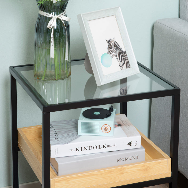 HOMCOM Industrial Side Table with 3-tier Storage Shelves for Living Room