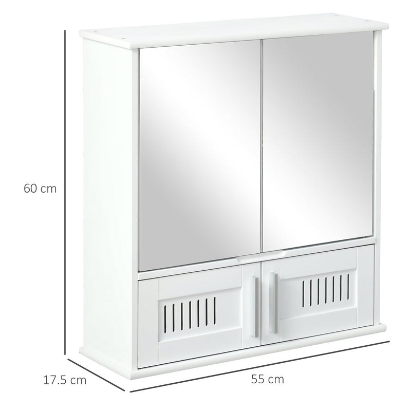 kleankin Bathroom Mirror Cabinet Wall Mounted Storage Cupboard with Double Doors and Adjustable Shelf Bathroom Organizer White Unit Doors