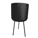 Palma Indoor Woven Effect Metal Planter with Black Metal Legs - Black