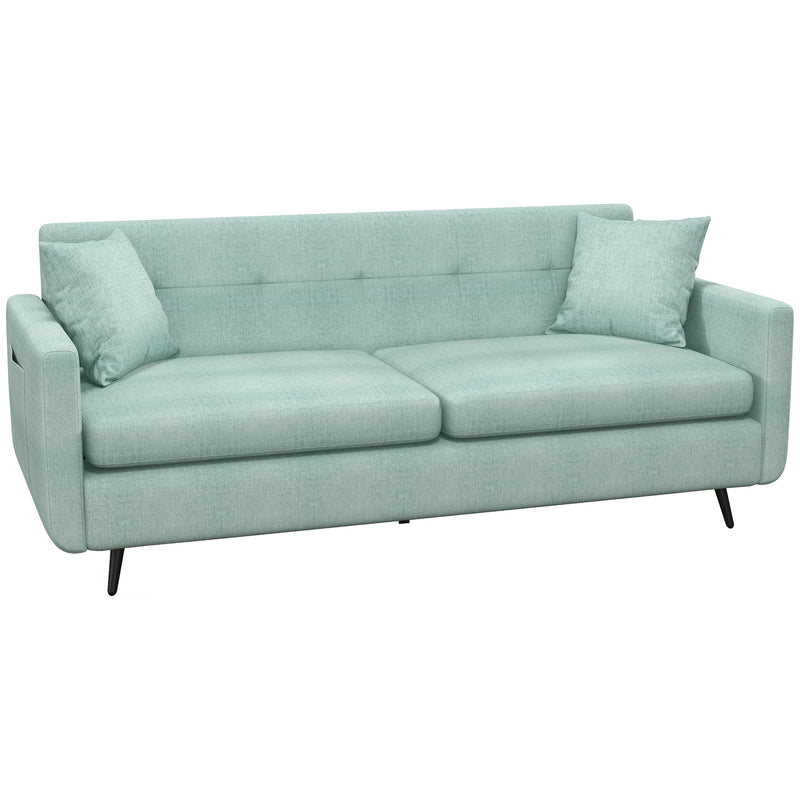 HOMCOM 165cm 2 Seater Sofa for Living Room, Modern Fabric Couch, Tufted Loveseat Sofa Settee with Steel Legs and 2 Storage Pockets for Bedroom and Home Office, Blue