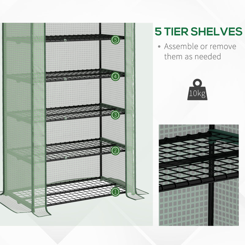 Outsunny Widened Mini Greenhouse 5 Tier Green House, 193H x 90W x 49Dcm, Green