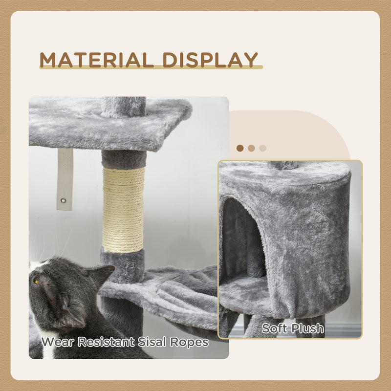 PawHut Cat Tree Kitty Activity Centre Scratching Post With Toys 5-tier Grey