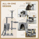 PawHut Cat Tree Kitty Activity Centre Scratching Post With Toys 5-tier Grey