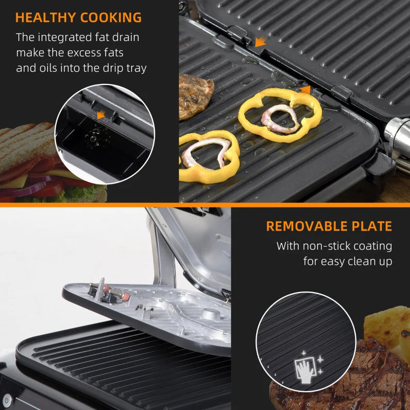 HOMCOM Panini Press Grill, Stainless Steel Countertop Sandwich Maker with Non-Stick