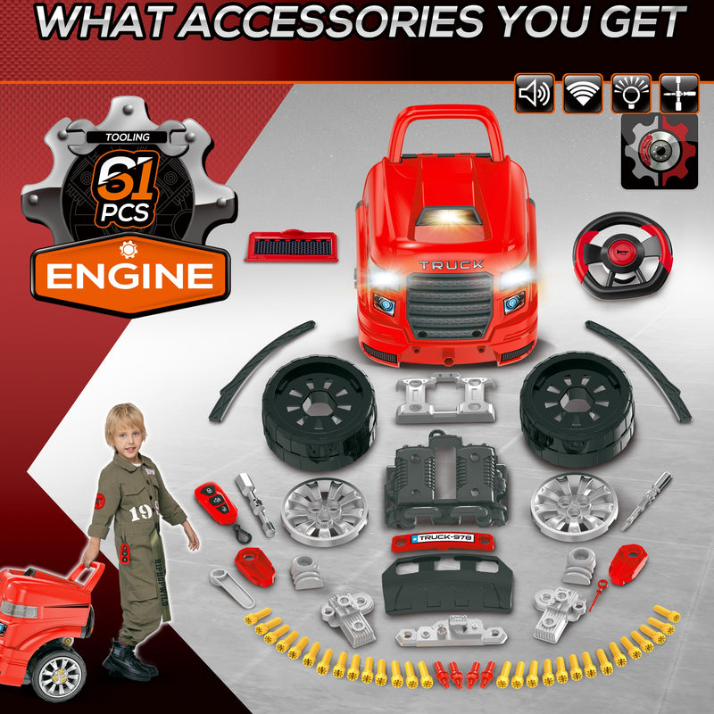 HOMCOM Kids Truck Engine Toy Set - Red