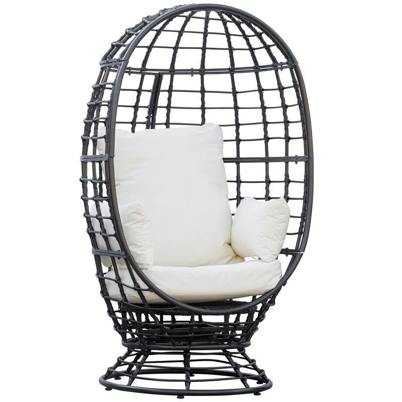 Outsunny Swivel Egg Chair Rattan Outdoor Chair with Cushion for Patio