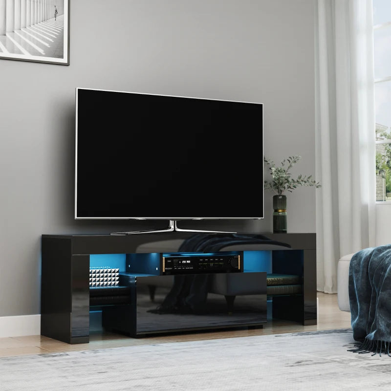 HOMCOM TV Stand High Gloss with LEDs 130cm - Black