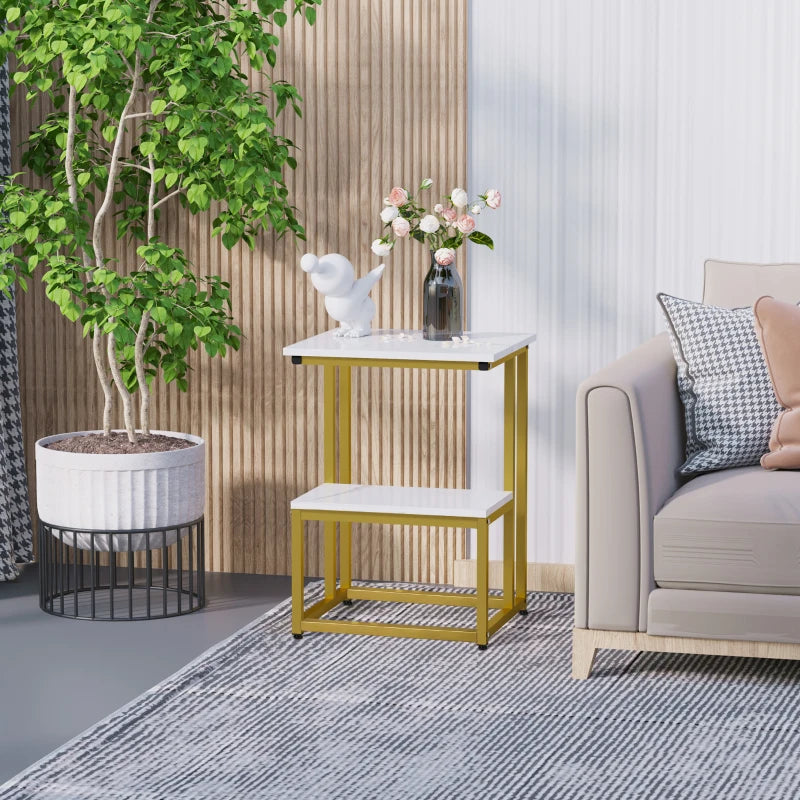 HOMCOM Modern Side Table Square - White / Gold