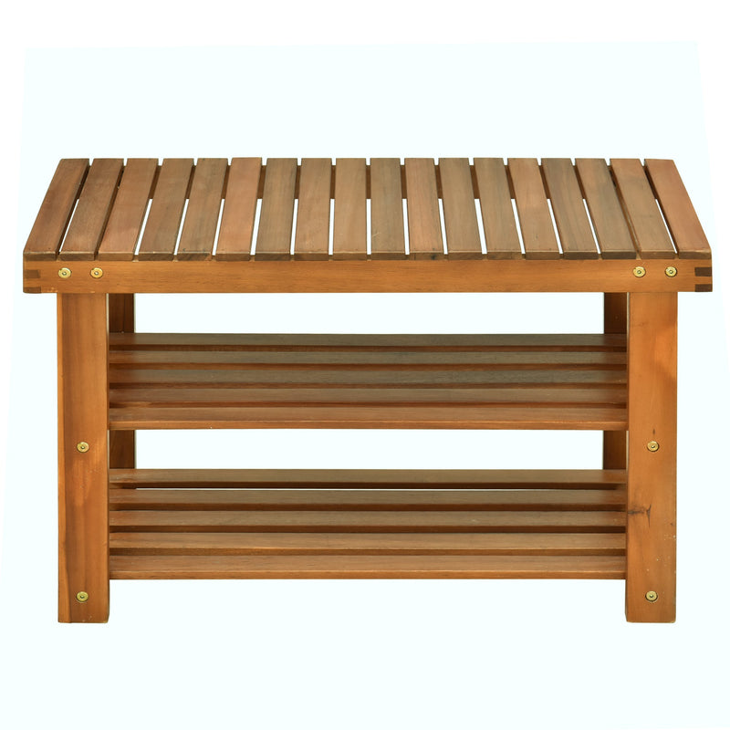 Acacia Wood Shoe Bench  3-Tier Shoe Storage Rack Hallway Organizer Shelf for Entryway Living Room Bedroom