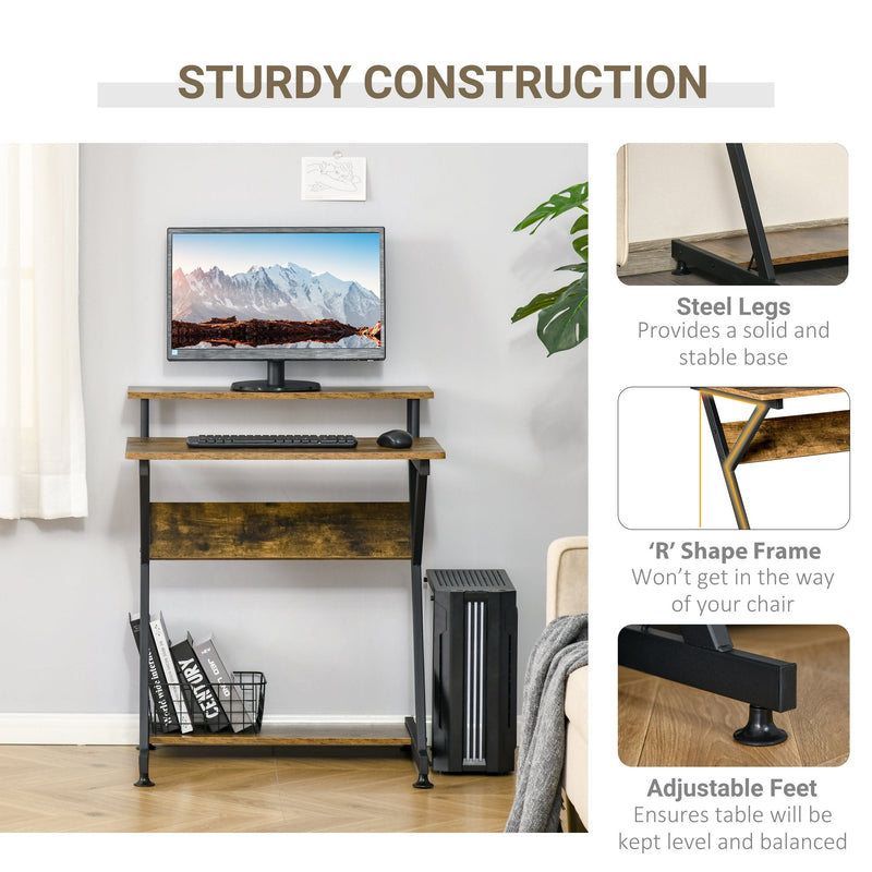 Computer Desk with Monitor Shelf and Storage R Shaped Gaming Study Writing Table for Home Office Brown Office