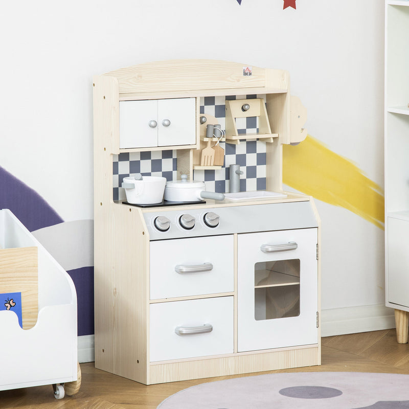 Kids Kitchen Play Cooking Toy Set w/ Sink, Cooking Bench for 3-6 Years Old