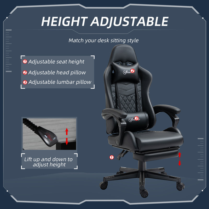 Vinsetto Racing Gaming Chair with Swivel Wheel PU Leather Recliner Gamer Desk for Home Office Black