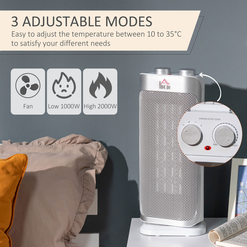 HOMCOM Indoor Space Heater Oscillating Ceramic Heater w/ Adjustable Modes 1000W/2000W