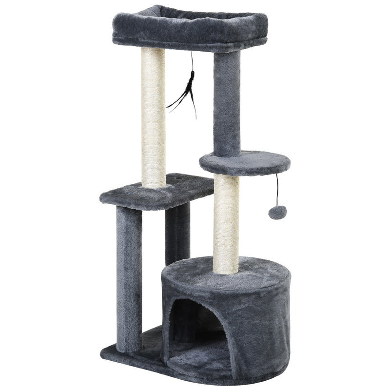 PAWHUT Cat Multi-Activity Tree Tower w/ Perch House Scratching Post Play Ball