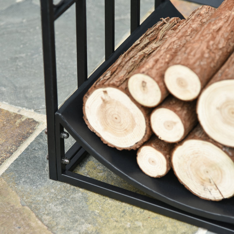 Outsunny Fire Wood Rack Black Iron 40H x 45W x 35Dcm