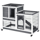Two Level Rabbit Hutch - Grey & White