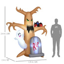 Halloween Inflatable Ghost Tree with White Ghost and Tombstone 8'