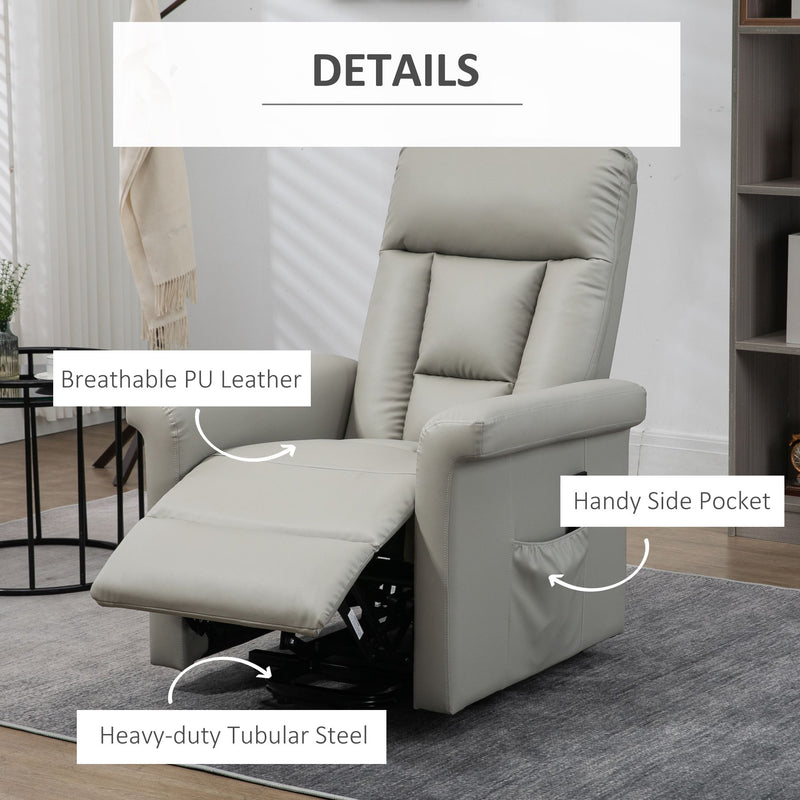 HOMCOM Power Lift Chair, PU Leather Electric Recliner with Side Pocket, Grey