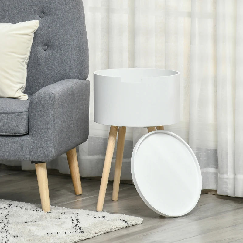 HOMCOM Wooden Side Table Round - White