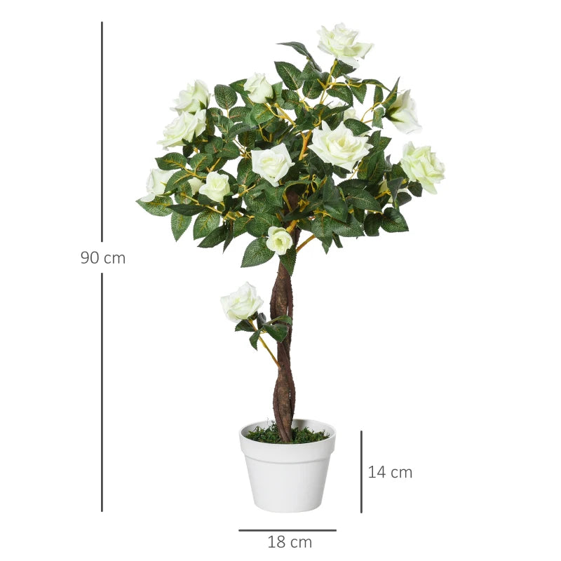 Outsunny Artificial Rose Tree and Planter for Indoor & Outdoor use - White and Green