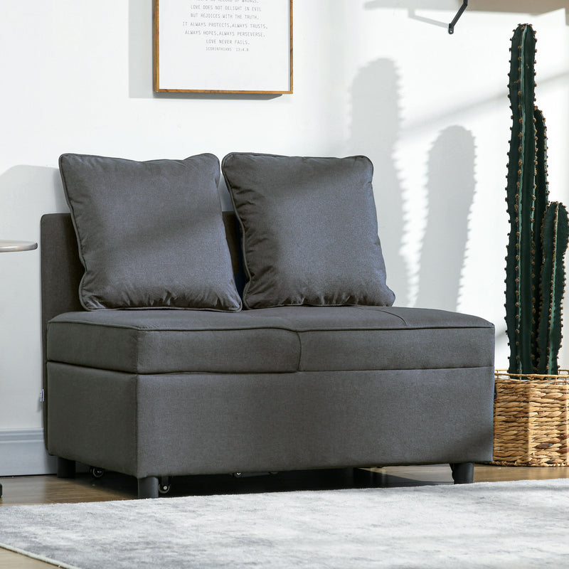 HOMCOM Folding Sleeper Sofa Bed Chair With Pillows, Pocket, Grey