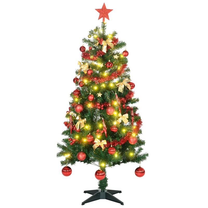 HOMCOM 5ft Pre Lit Artificial Christmas Tree Holiday Décor with 100 Warm White LED Lights and 360 Tips, Tinsel, Ball, Star, Tree Decoration, Auto Open